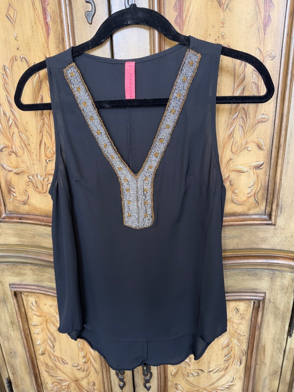 Eight Sixty Embellished Sleeveless Black Top
